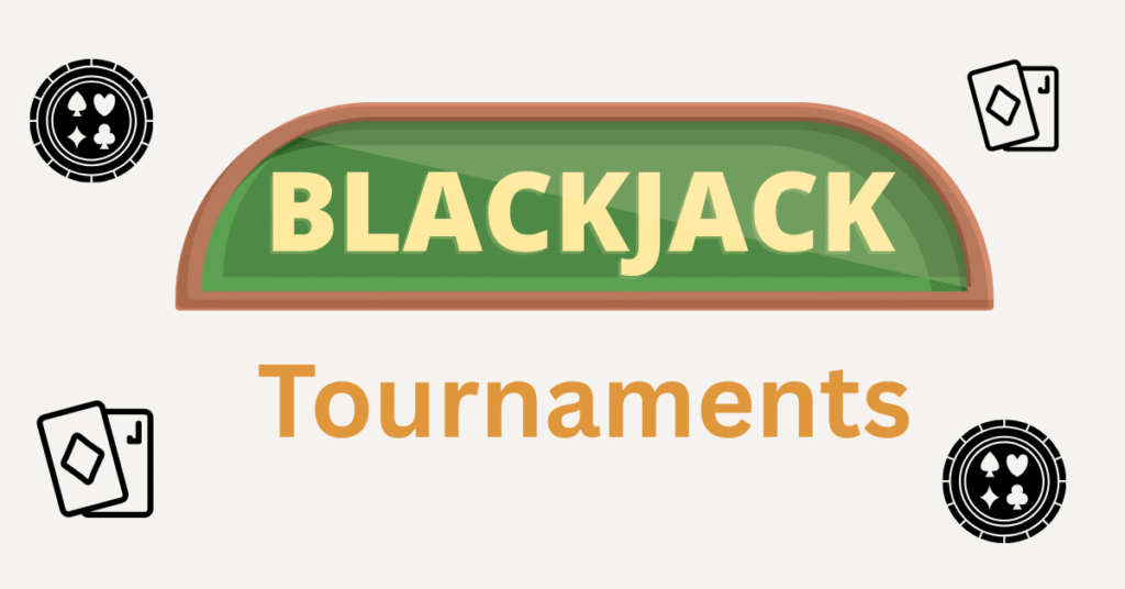 Blackjack tournament graphic with green casino table and poker chips