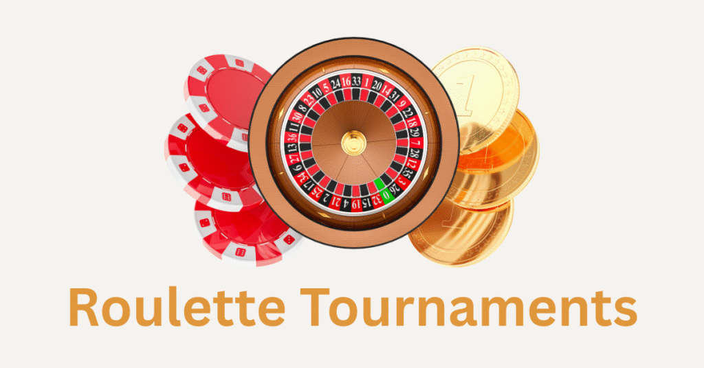 Illustrated roulette tournaments guide with casino wheel and betting chips