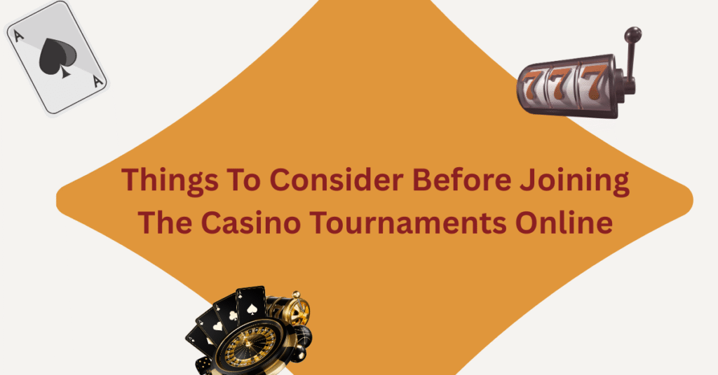 Casino tournaments infographic showing cards, slot machine and poker chips