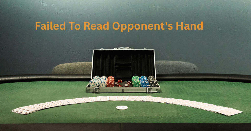 Poker players failing to read opponent's hand with chips and cards on green felt table
